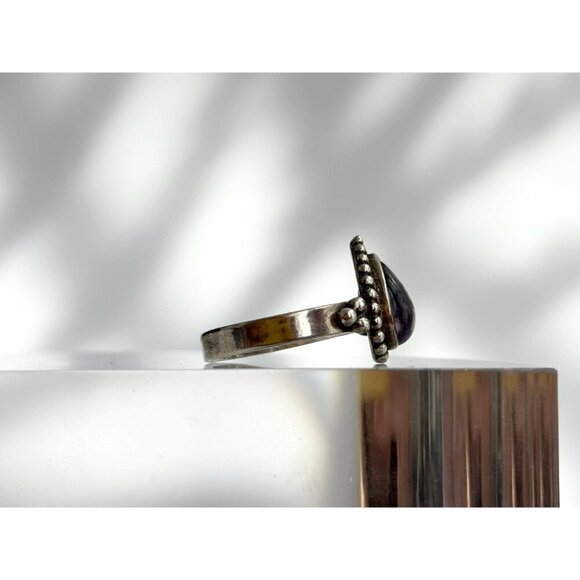 Purple Amethyst Beaded Teardrop Beaded Sterling Silver 925 Vintage Ring sz 7.25 - Picture 7 of 10